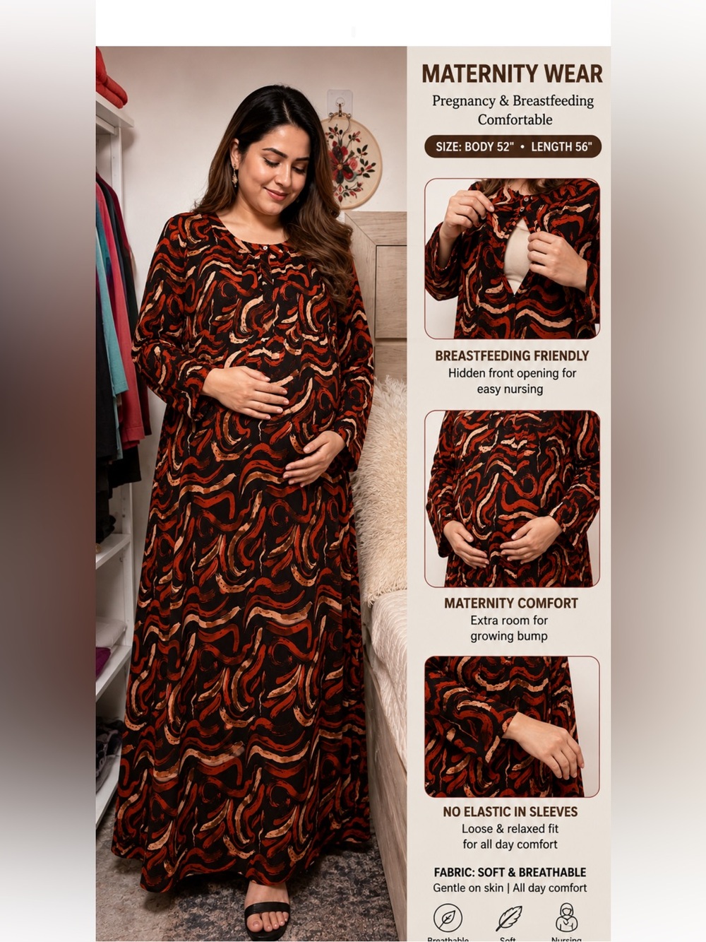 Maternity & Nursing Maxi Dress in Rust Swirl